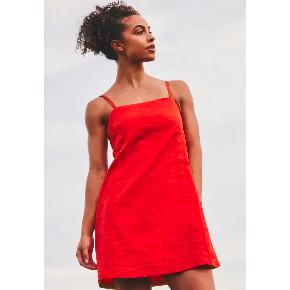 Athleta Paradise Cami Dress Red Linen Blend Mini Dress NWT Large